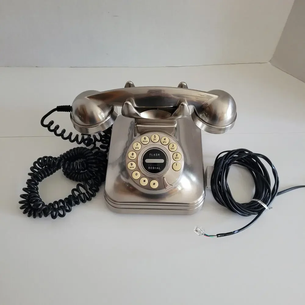 Grand Phone Silver Retro Push Button Landline Telephone CS11 Tested Pottery Barn
